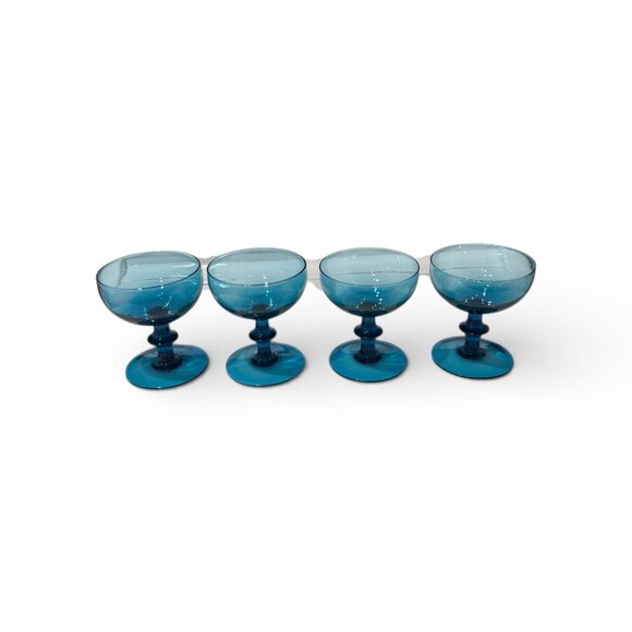 MCM Set of 4 "Teal/London Blue" Italian Art Coupe Glasses - Picture 16 of 17